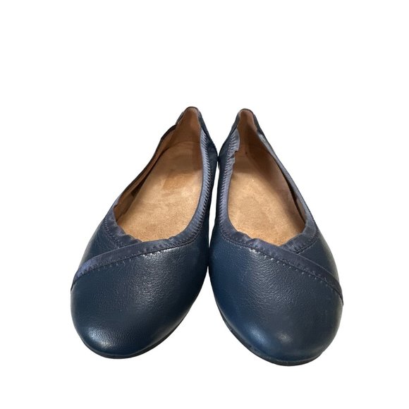 Vionic Caroll size 6 navy blue leather orthotic arch support comfort ballet flat - Picture 1 of 8
